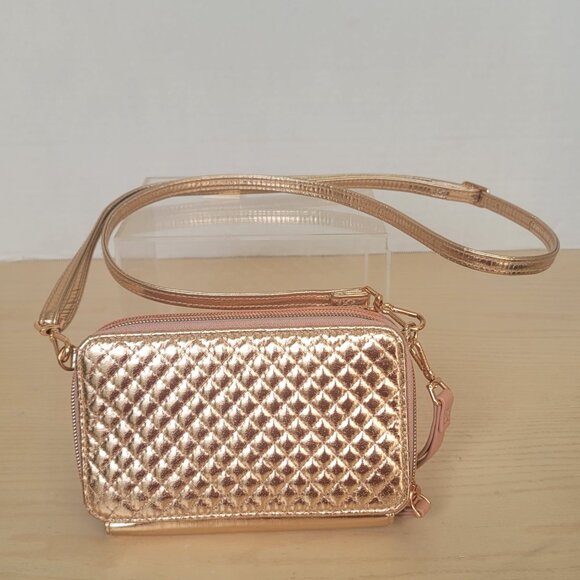 Vera Bradley RFID All in One Rose Gold Shimmer Quilted Wristlet Crossbody Bag - Picture 2 of 15